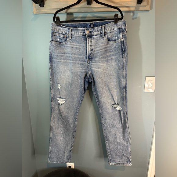 GAP Denim - GAP High Rise Slim Straight Medium Distressed Wash Jeans with Smoothing Pockets